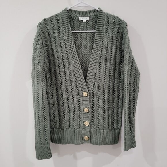 haven Sweaters - Womens Cardigan Sweater Size Small Forest Green Open Knit Heavy Boho Indie Fairy
